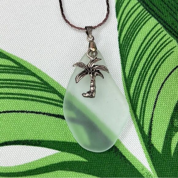 Palm Tree & Sea Glass Necklace and Earrings Set NEW - Picture 5 of 11